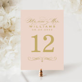 Elegante Blush-Gold-Script-Hochzeitsskrippe-Tischn Einladung