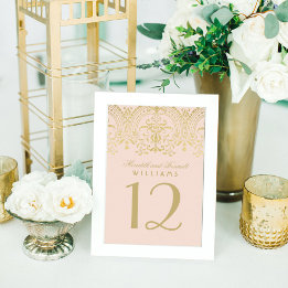 Elegante Blush Gold Vintager Glamour Hochzeit Tischnummer