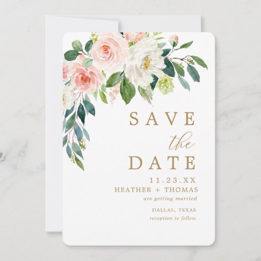 Elegante Blush Gold Wasserfarben Blumenzwiebeln Save The Date (Vorderseite)