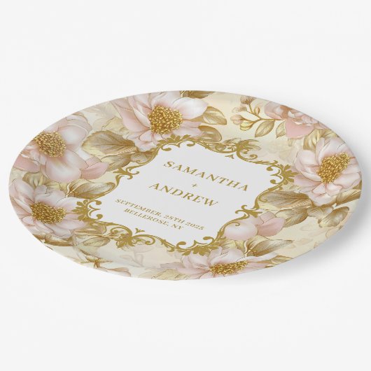 Elegante Blush Gold Wedding Paper Teller (Schrägansicht)