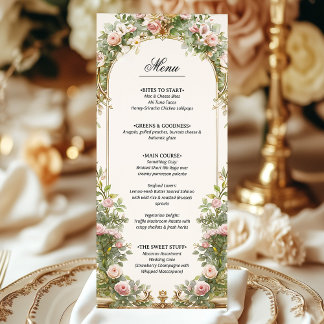 Elegante Blush Goldene Flora Parco Tassino Menükarte