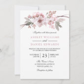 Elegante Blush & Gray White Floral Wedding Einladung (Vorderseite)