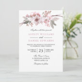 Elegante Blush & Gray White Floral Wedding Einladung (Stehend Vorderseite)
