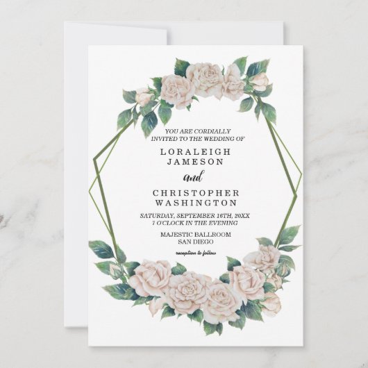 Elegante Blush Green Geometric Frame Wedding Einladung (Vorderseite)