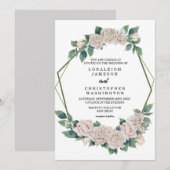 Elegante Blush Green Geometric Frame Wedding Einladung (Vorne/Hinten)