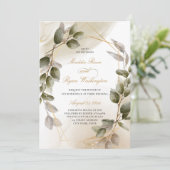Elegante Blush Green & Gold Foliage Hochzeit Einladung (Stehend Vorderseite)