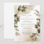 Elegante Blush Green & Gold Watercolor Wedding Einladung (Vorne/Hinten)