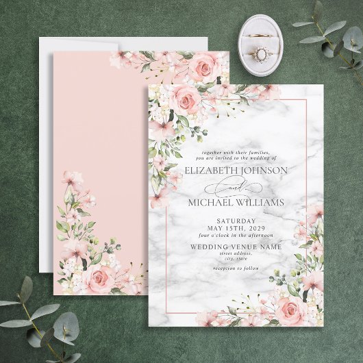Elegante Blush Greenery Dusty Pink Floral Wedding Einladung