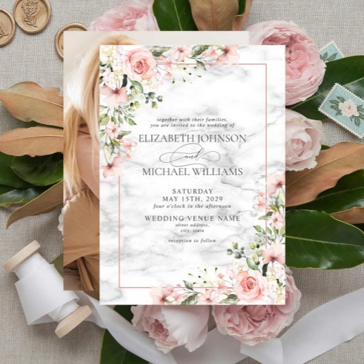 Elegante Blush Greenery Dusty Pink Floral Wedding Einladung