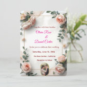 Elegante Blush & Greenery Einladung zur Hochzeit (Stehend Vorderseite)