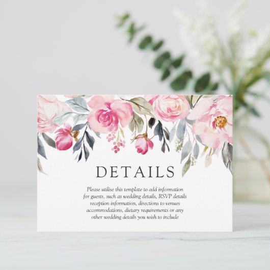 Elegante Blush & Greenery Wasserfarbenhochzeit Begleitkarte (Stehend Vorderseite)