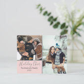 Elegante Blush Holiday Cheer Foto Collage Silver Postkarte (Stehend Vorderseite)