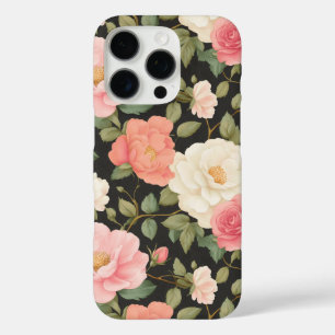 Elegante Blush & Ivory Rose auf klassischem Schwar iPhone 16 Pro Hülle
