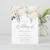Elegante Blush & Ivory White Floral Wedding Einladung (Stehend Vorderseite)