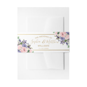 Elegante Blush Lavendel Bloral Rose Hochzeit Gold Einladungsbanderole