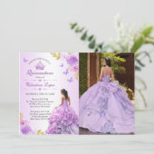 Elegante Blush Lila Blüte Quinceñera Einladung (Stehend Vorderseite)