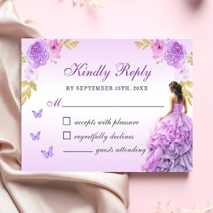 Elegante Blush Lila Blüte Quinceñera RSVP Karte