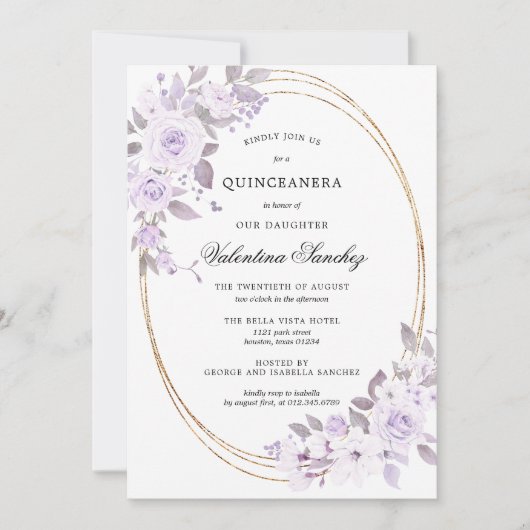 Elegante Blush Lila Rose Florenz Quinceanera Einladung (Vorderseite)