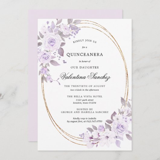 Elegante Blush Lila Rose Florenz Quinceanera Einladung (Vorne/Hinten)