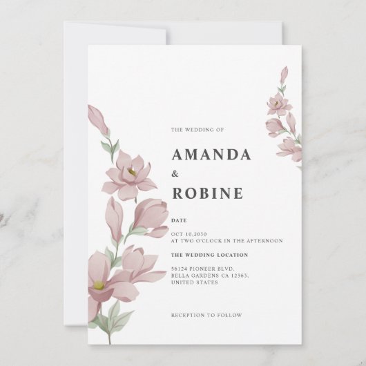 Elegante Blush Magnolia Hochzeit Einladung (Rückseite)