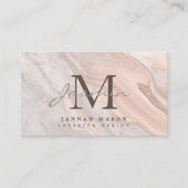 Elegante Blush-Marmor-Monogramm-QR-Code Visitenkarte (Vorderseite)