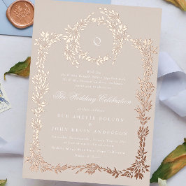 Elegante Blush Monogram Rose Gold Wappen Hochzeit Folieneinladung