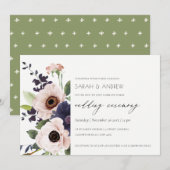 Elegante Blush Navy Anemone Bloral Wedding Einladu Dankeskarte (Vorne/Hinten)
