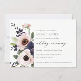 Elegante Blush Navy Anemone Bloral Wedding Einladu Dankeskarte