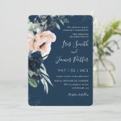 Elegante Blush Navy Blues Silver Wedding Einladung (Stehend Vorderseite)