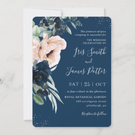 Elegante Blush Navy Blues Silver Wedding Einladung