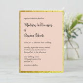 Elegante Blush Peach and Imitate Gold Wedding Einladung (Stehend Vorderseite)