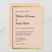 Elegante Blush Peach and Imitate Gold Wedding Einladung (Vorne/Hinten)