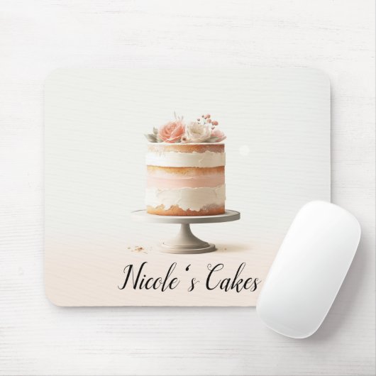 Elegante Blush Peach Floral Cake Küche Bäckerei Mousepad (Mit Mouse)