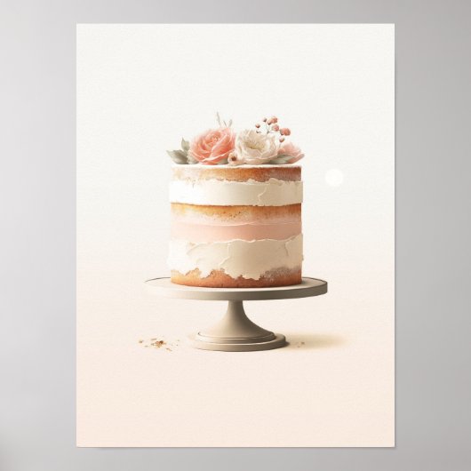 Elegante Blush Peach Floral Cake Küche Bäckerei Poster (Vorne)