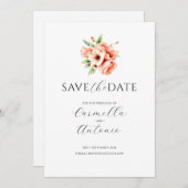 Elegante Blush Peach Floral Flat Save the Date Kar (Vorne/Hinten)