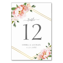 Elegante Blush Peony Gold Geometric Wedding Tischnummer