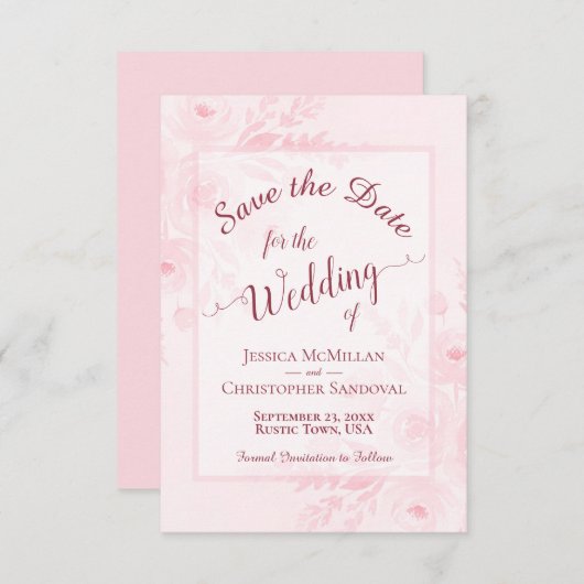 Elegante Blush-Pfingstrosen-Wasserfarbe-Boho-Hochz Save The Date (Vorne/Hinten)