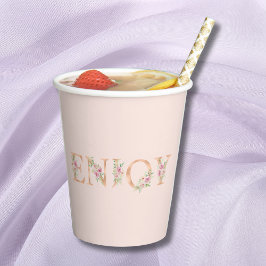 Elegante Blush Pink Aquarell Bloral Baby Dusche Pappbecher