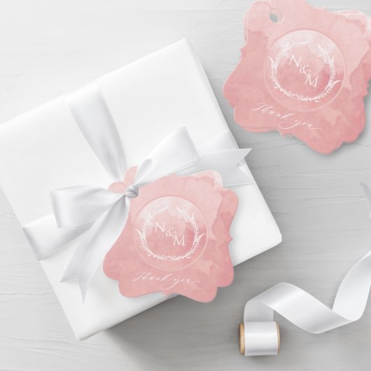 Elegante Blush Pink-Aquarellfarben-Monogramm-Hochz Geschenkanhänger