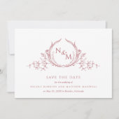 Elegante Blush Pink-Aquarellfarben-Monogramm-Hochz Save The Date (Vorderseite)