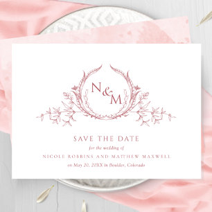 Elegante Blush Pink-Aquarellfarben-Monogramm-Hochz Save The Date
