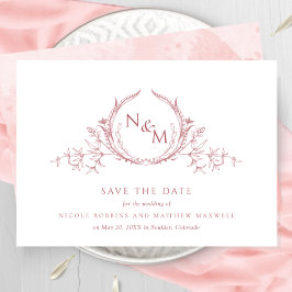 Elegante Blush Pink-Aquarellfarben-Monogramm-Hochz Save The Date