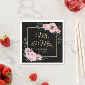 Elegante Blush Pink Black Gold Floral Wedding Serviette (Beispiel)