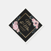 Elegante Blush Pink Black Gold Floral Wedding Serviette (Ecke)