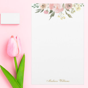 Elegante Blush Pink Bläschen-Peony Monogram Hochze Briefpapier