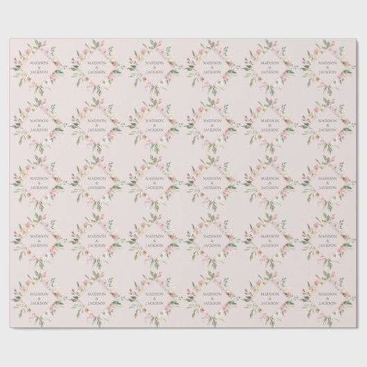 Elegante Blush Pink Bläschen-Peony Monogram Hochze Geschenkpapier (Flach)