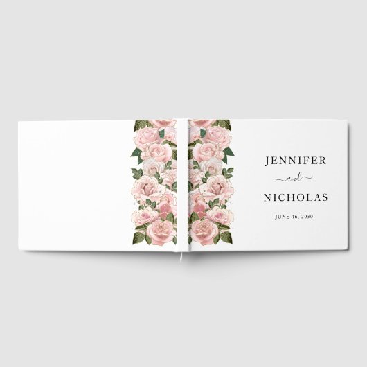 Elegante Blush Pink Bläserige Hochzeiten Gästebuch (Voll)