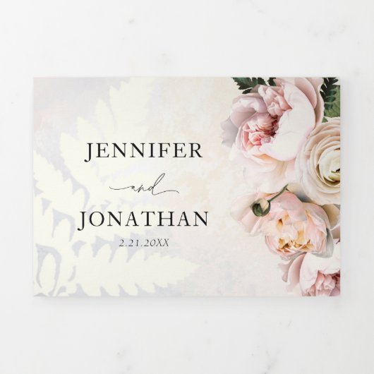 Elegante Blush Pink Bläserne Hochzeit Dreifach Gefaltete Einladung (Cover)