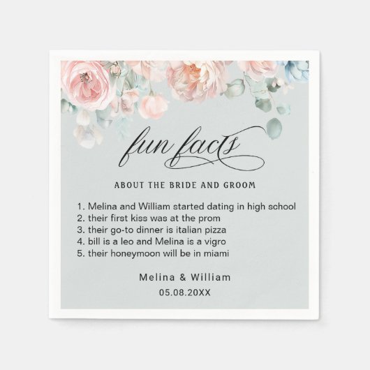 Elegante Blush Pink Bläserner Spaß Fakten Hochzeit Serviette (Vorderseite)