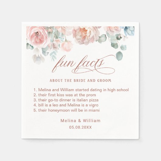Elegante Blush Pink Bläserner Spaß Fakten Hochzeit Serviette (Vorderseite)